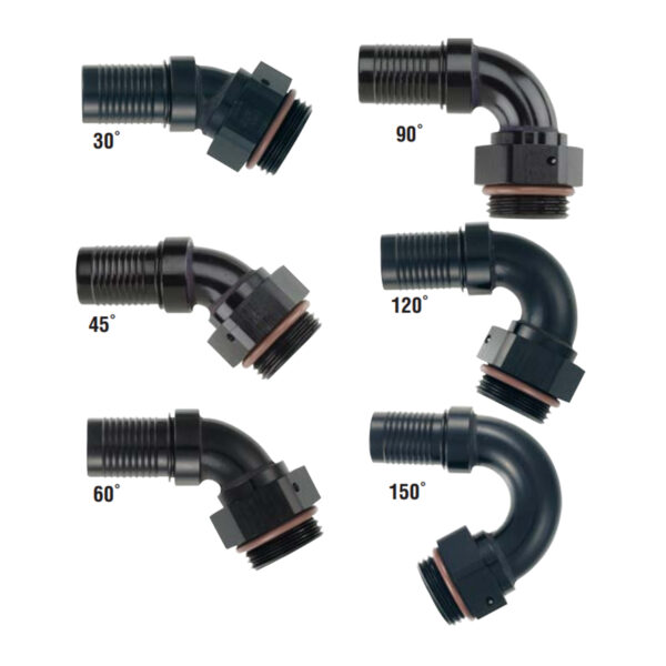 XRP Full Swivel Bent Tube To O-ring Boss For Use With HS-79 Smooth Bore PTFE Hose